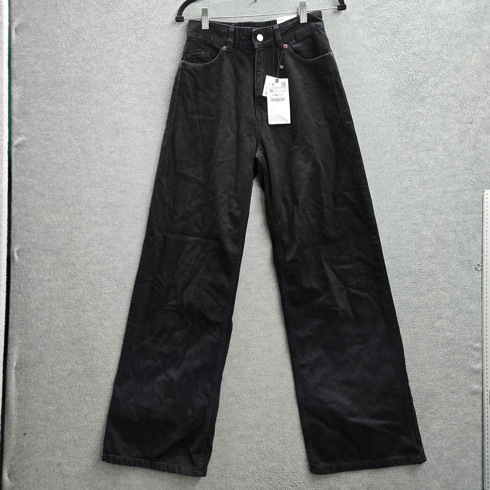 ZARA Women Jeans 36 Black Denim Wide-Leg 31" NWT